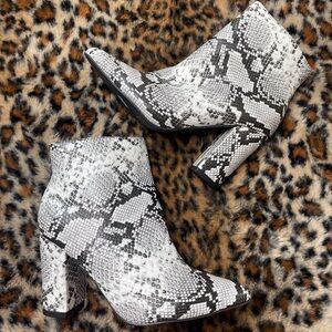 Lulu's Black and White Snake Print Ankle Boots
